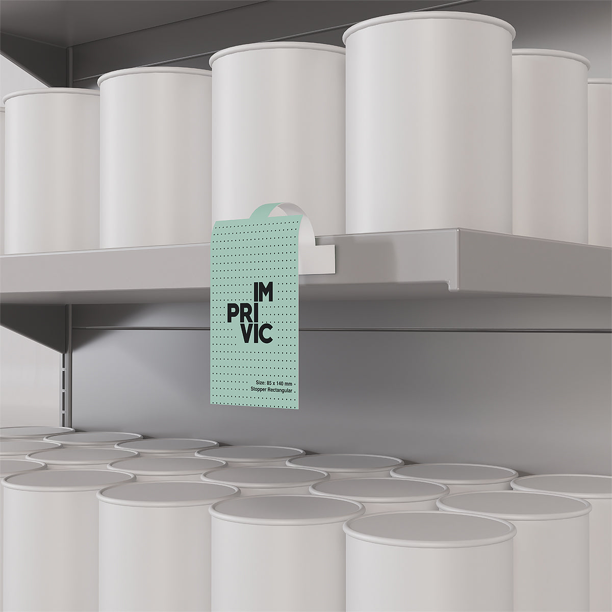 Stopper publicitario con diseño rectangular, llamativo y fácil de colocar en puntos de venta.